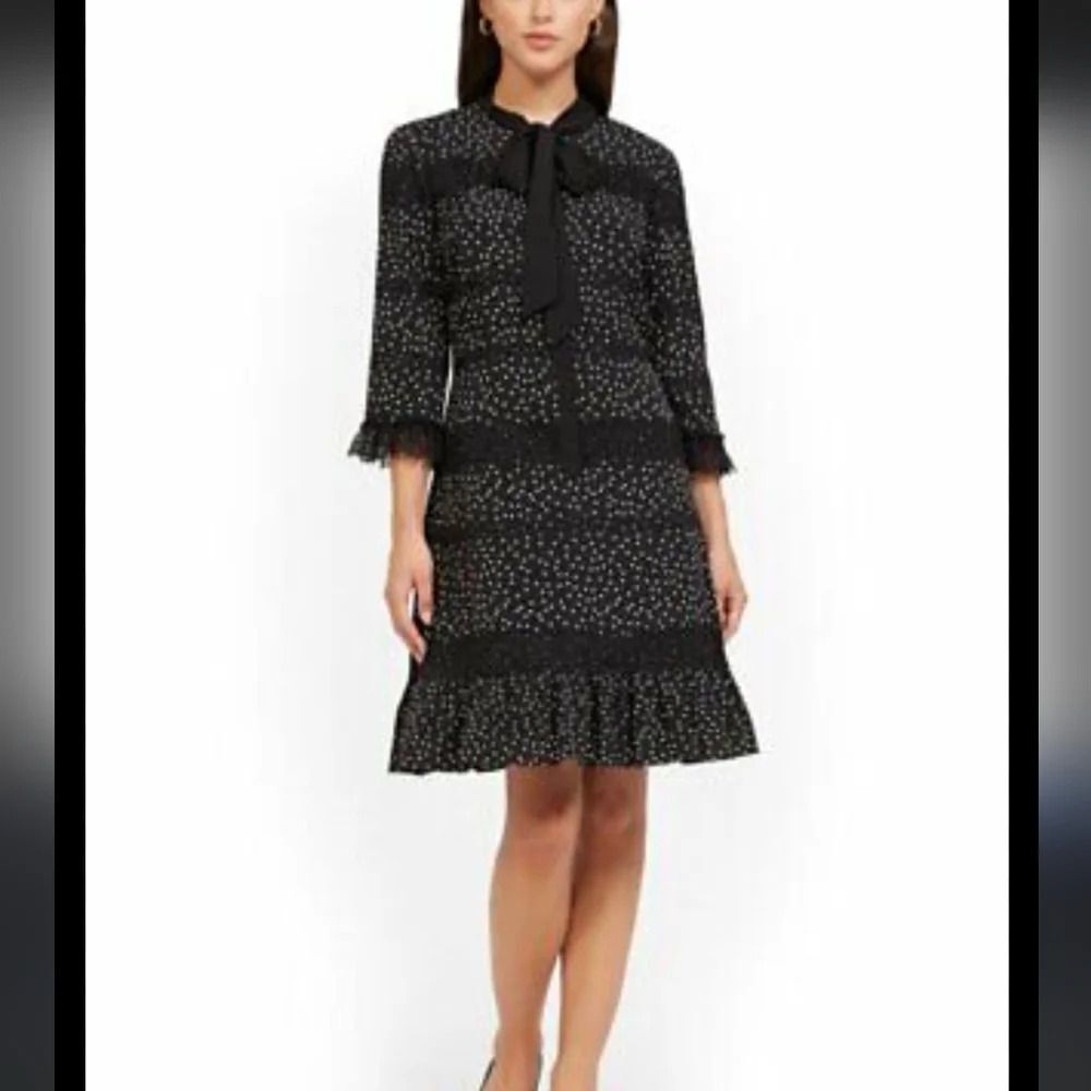 SHANI Polka Dot A-Line Midi-Dress Black and White Size 8